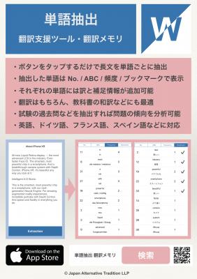 TOEIC、TOEFL、英検はもちろん、ドイツ語、フランス語、スペイン語などの資格試験にも応用可能！英文を自動で単語リスト化するアプリ「単語抽出 - 翻訳支援ツール・翻訳メモリ」の無料配信がスタート