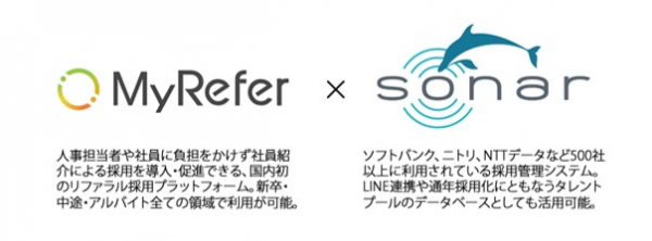 リファラル採用サービス「MyRefer」と500社導入採用管理システム「SONAR」が連携 売り手市場の新卒採用で、若手社員や内定者を巻き込むリファラル採用が加速