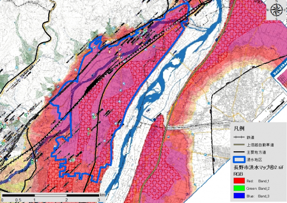 台風19号による長野市千曲川の洪水被災地区は、長野市洪水ハザードマップと見事に重なり合い、ハザードマップが重要性が立証されました