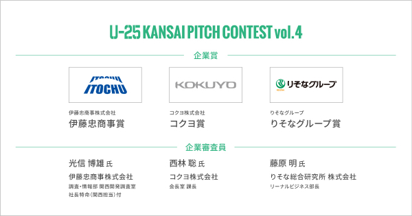 若手起業家のピッチイベント「U-25 kansai pitch contest vol.4」の企業賞及び企業審査員を発表！